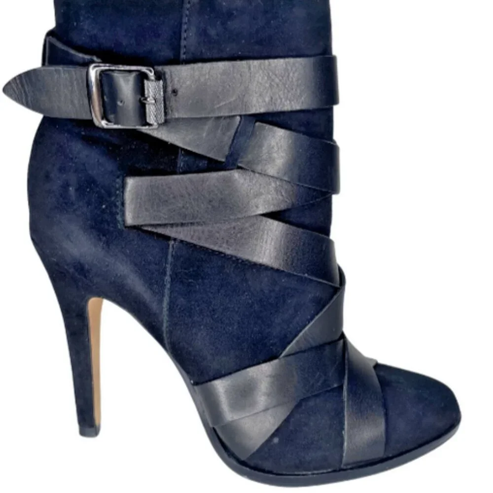 Sam Edelman Navy Suede Strappy Stiletto Ankle Booties Size 6.5